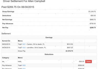 TruckingOffice Driver Settlement Details