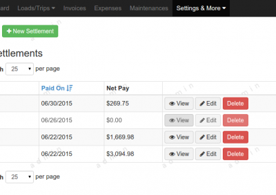 TruckingOffice - Driver Settlement List