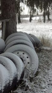 Spare tire with snow at Allen's house