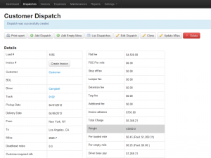 TruckingOffice Trucking Software Dispatch Details