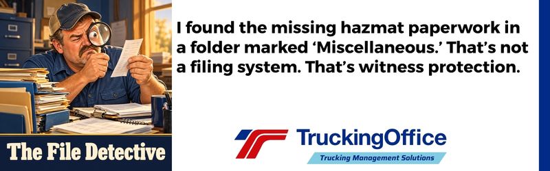 I found the missing hazmat paperwork in a folder marked ‘Miscellaneous.’ That’s not a filing system. That’s witness protection.